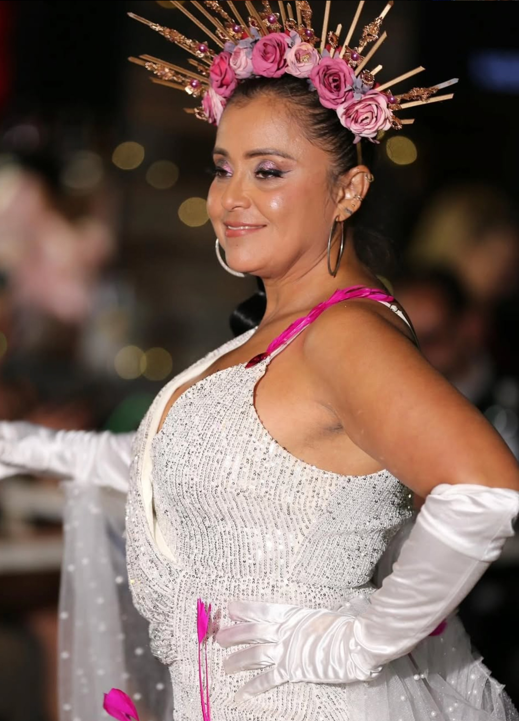 white feathery dress